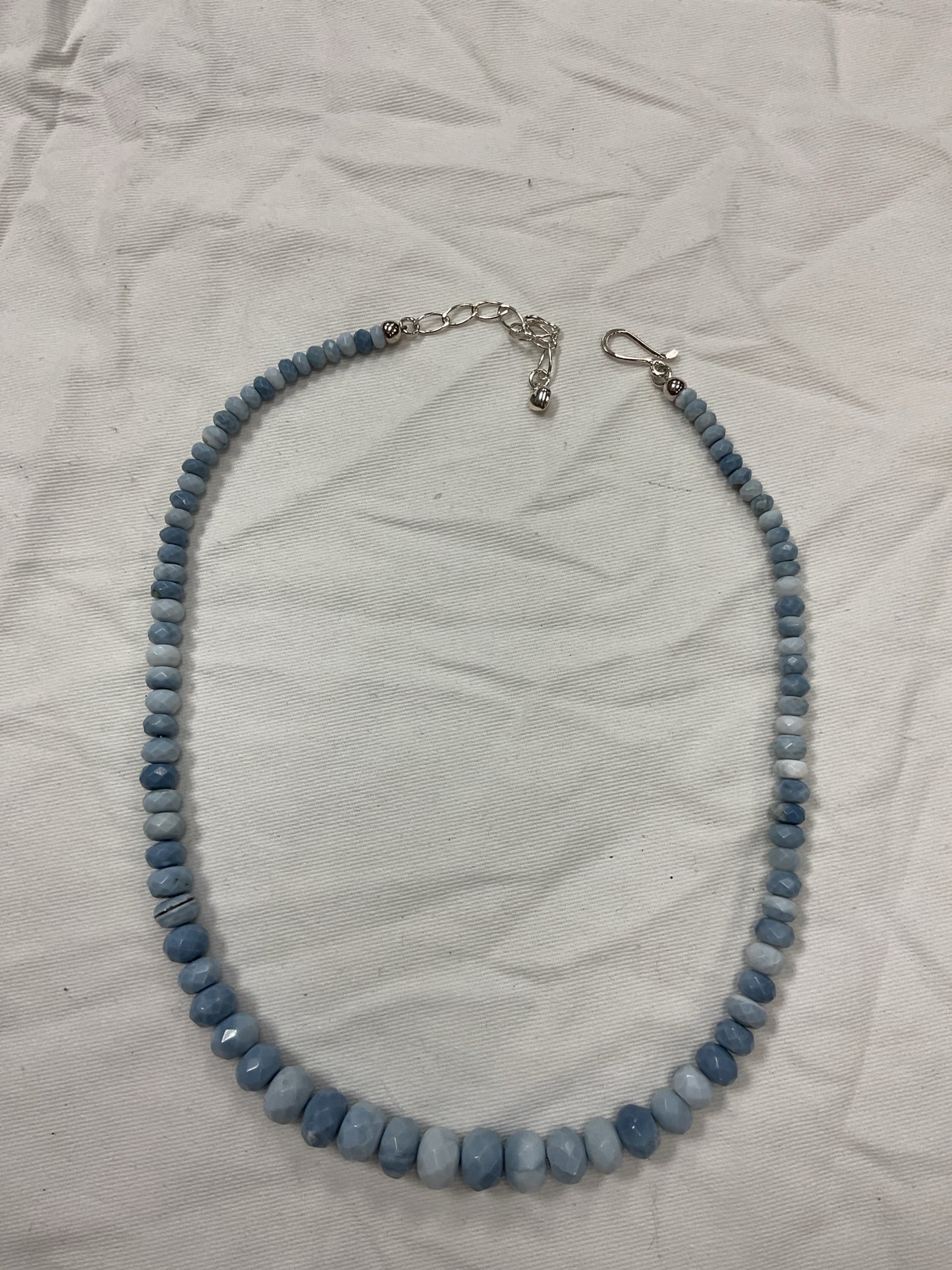 Jay King Necklace shades of blue opal graduated & faceted beads Sterling chain