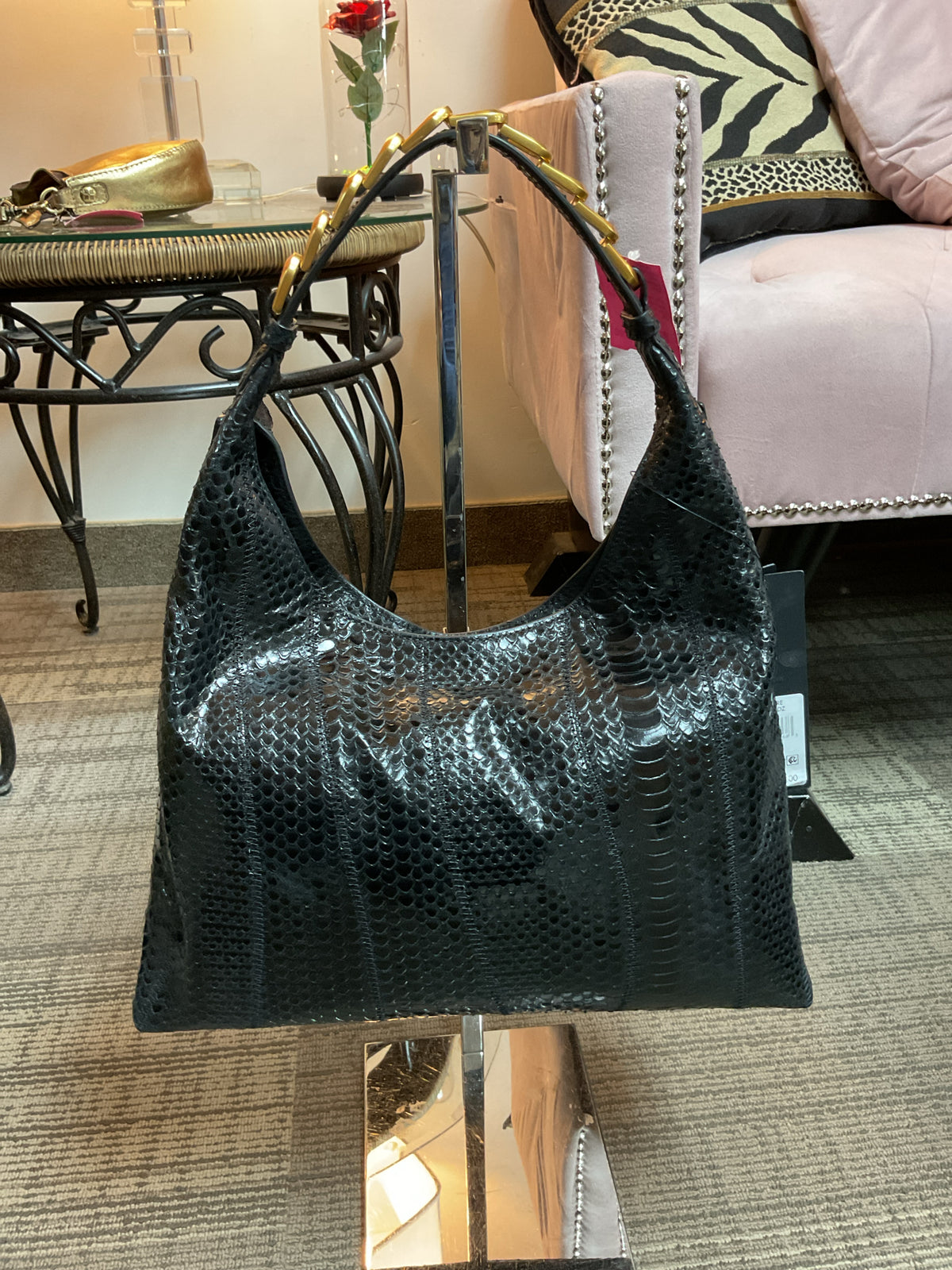 Donna Karan Purse NWT black python with gold chain