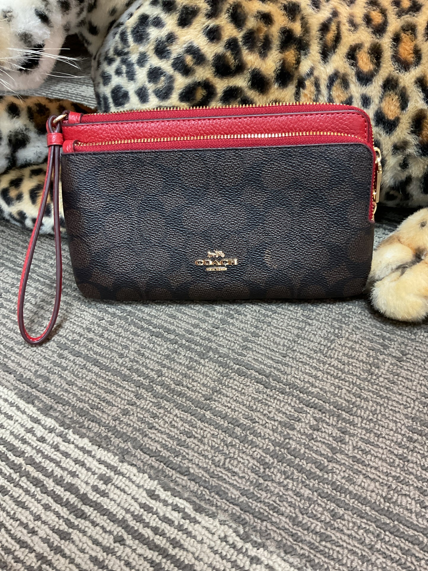 coach Wallet Brown and red double zip C5576 NWOT