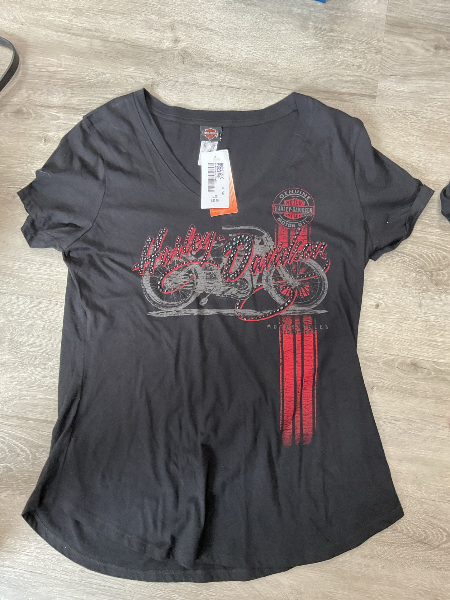 Harley Davidson Size L Black Shirt studded motorcycle red accent NWT