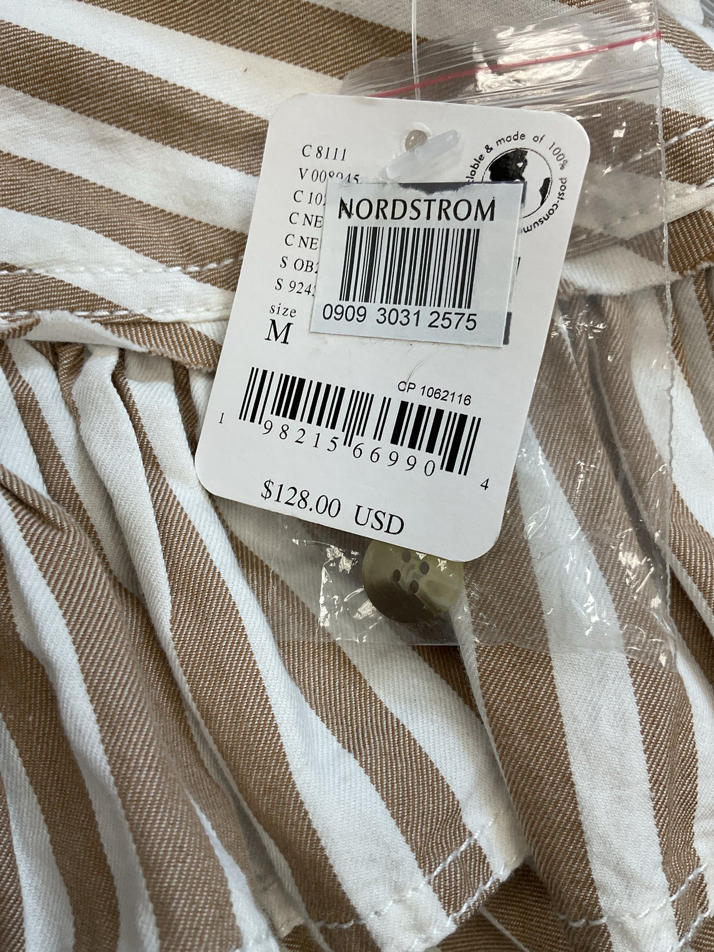 we the free Size M Shirt$128 white & tan striped blouse NWT crop ruffle