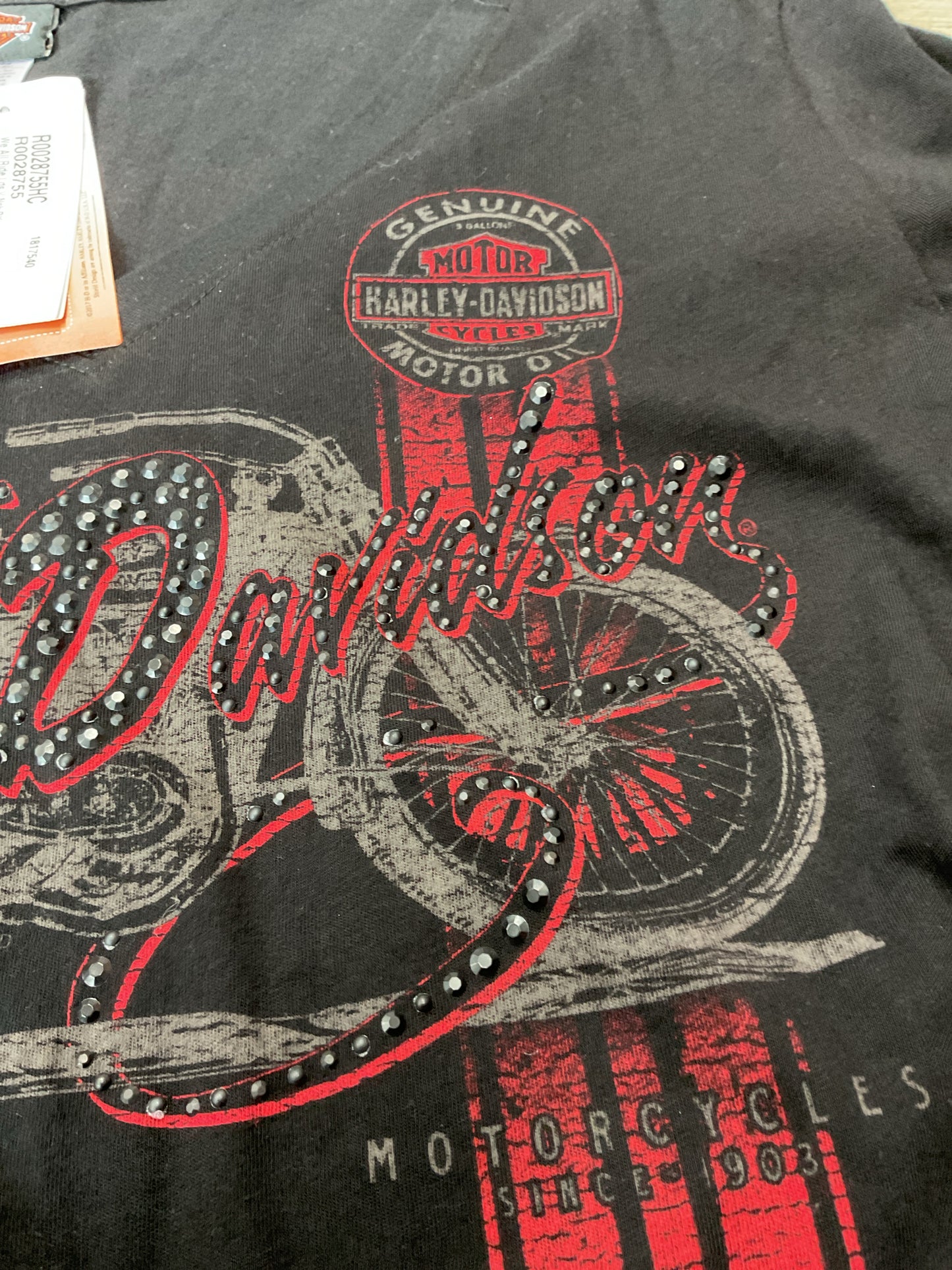 Harley Davidson Size L Black Shirt studded motorcycle red accent NWT