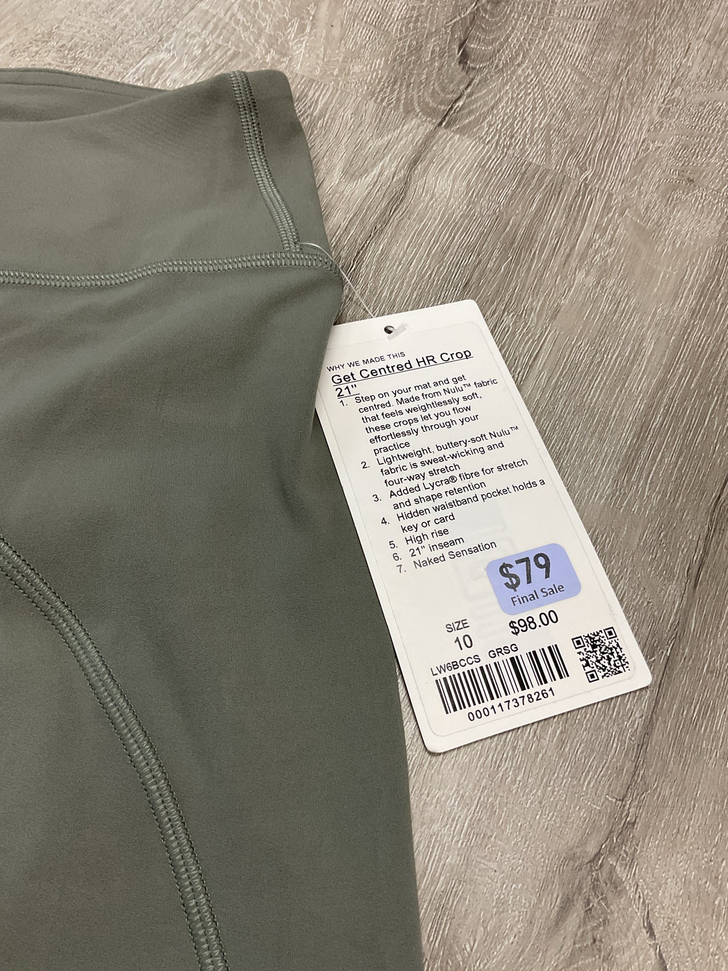 Lululemon Size 10 Olive Pants Get Centred HR Crop 21"
