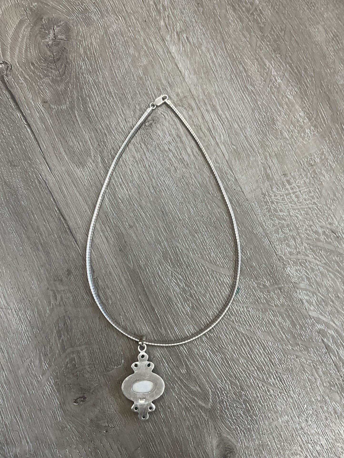 925 Sterling Necklace 16" omega with white shell and blue gems