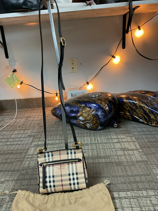 Burberry Purse Baby Bridle perforated Haymarket Check Crossbody