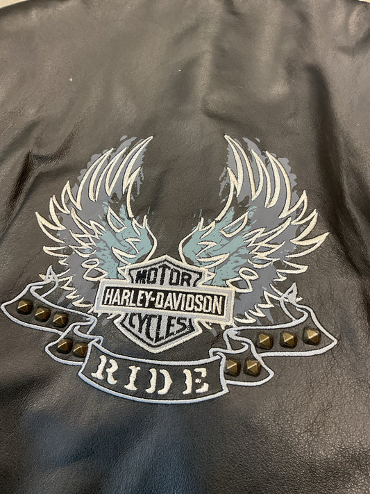 Harley Davidson Size L Black jacket Like New studded Ladies gray wings