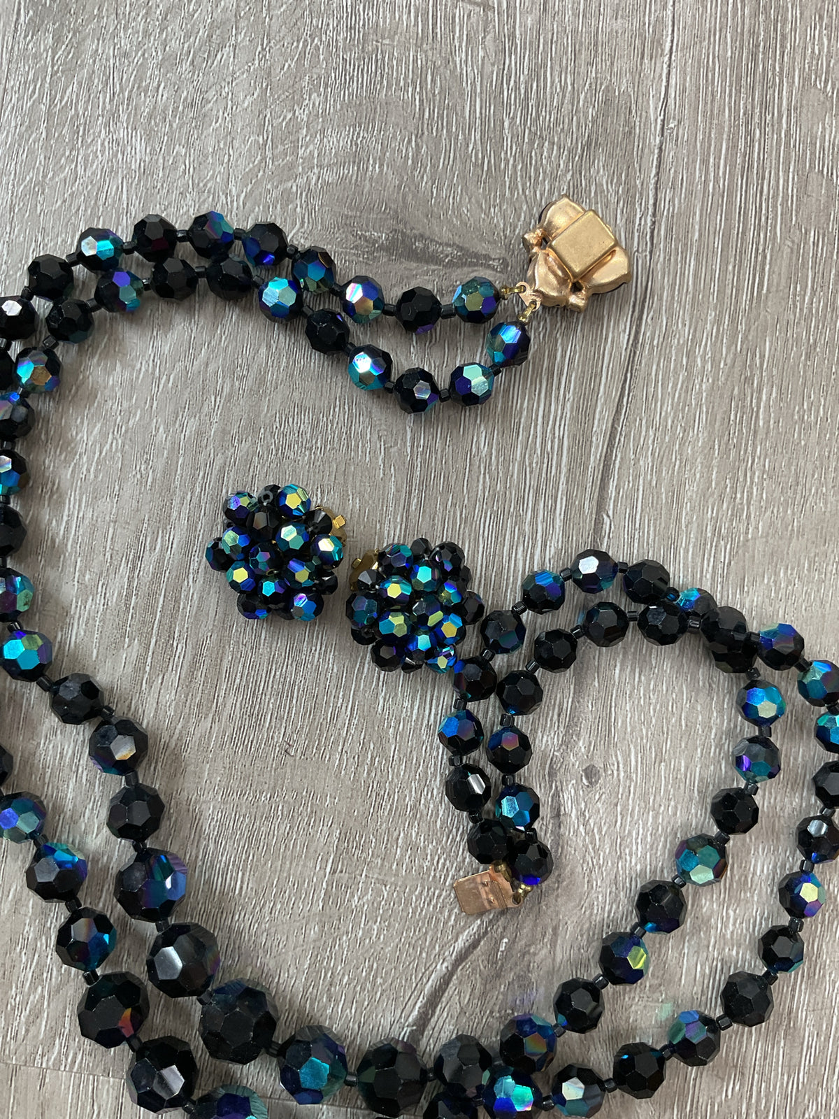 Vintage Necklace 50's two strand beaded wtih clip earrings
