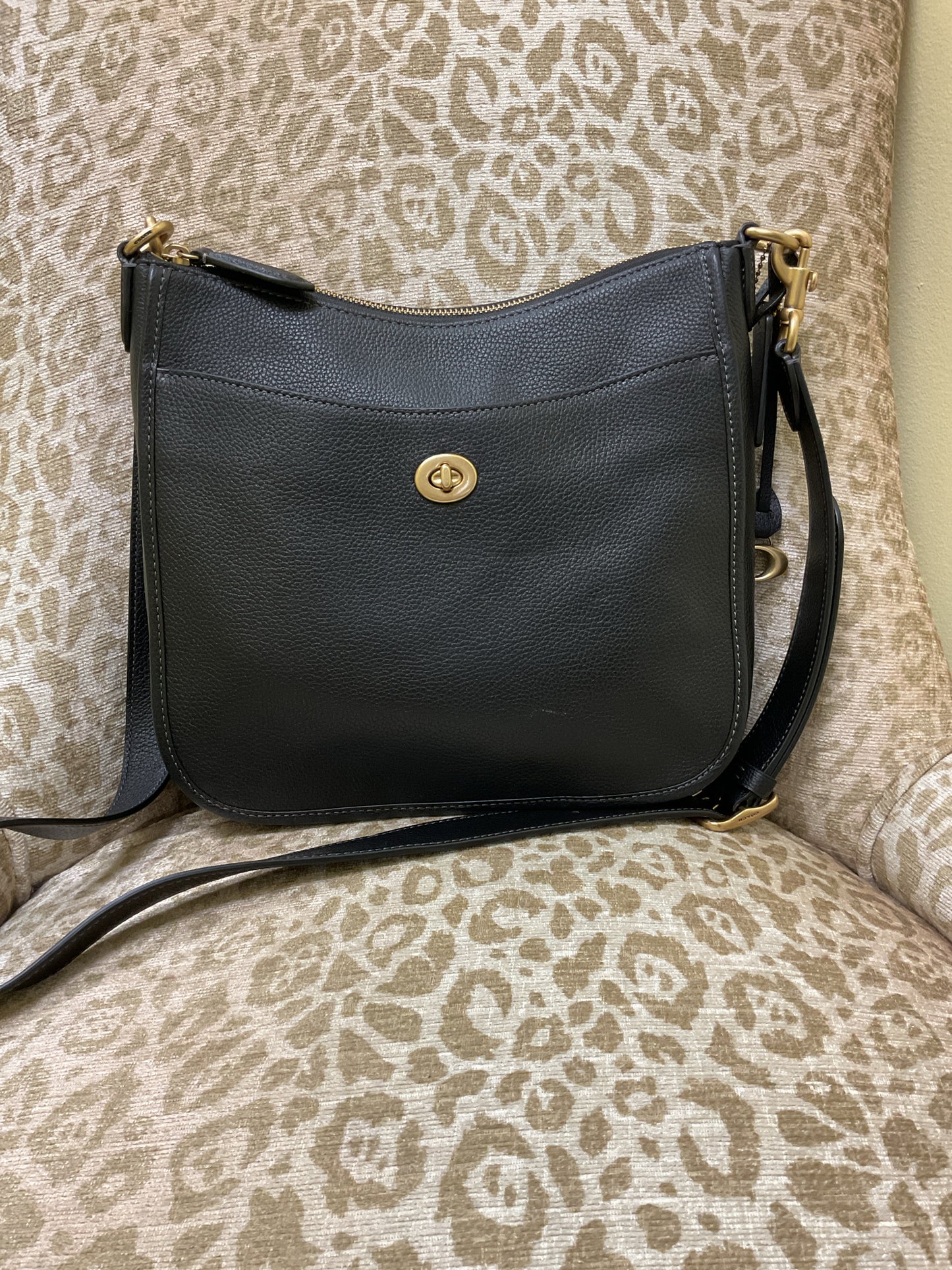 coach Purse Chaise Black Polished Pebbled Leather Crossbody Purse # C8483 MINT