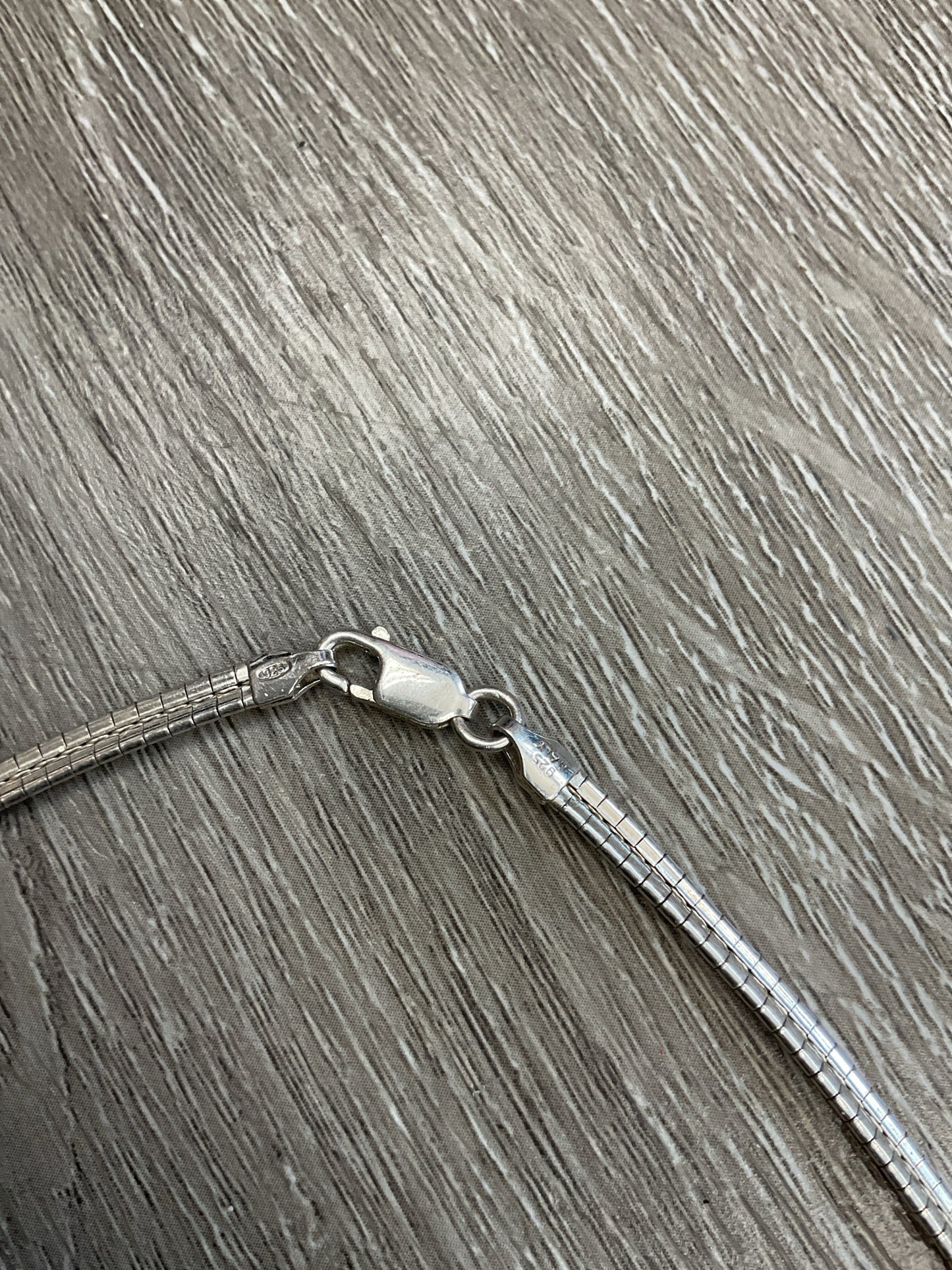 925 Sterling Necklace 16" omega with white shell and blue gems