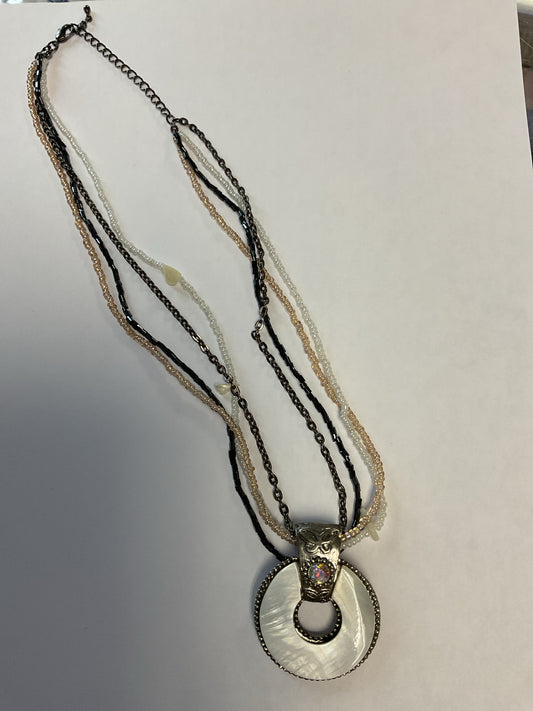 Necklace seed beads multi strand with mother of pearl pendant