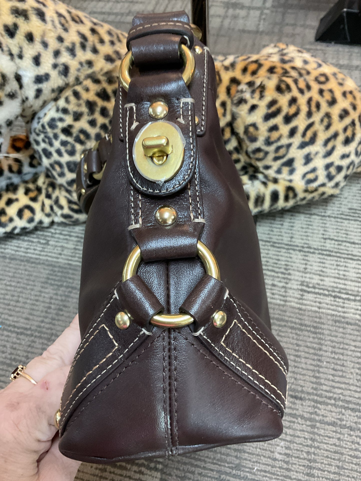 coach Purse Carly Y2K Brown Leather Shoulder Bag #10615 brass Hardware