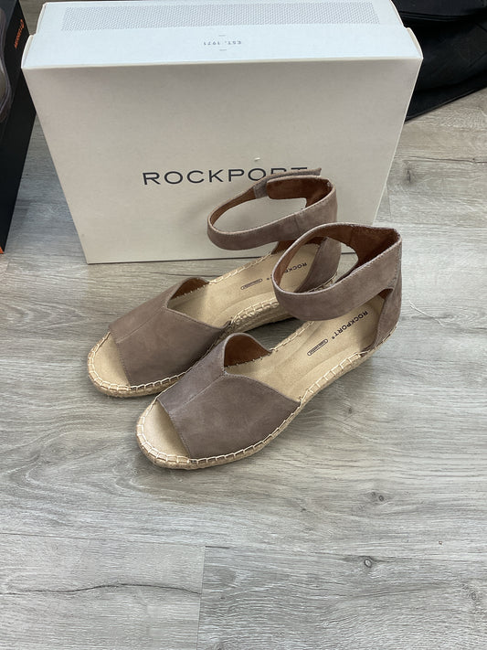 Rockport 9 Taupe Sandals Marah ankle strap wedge leather upper