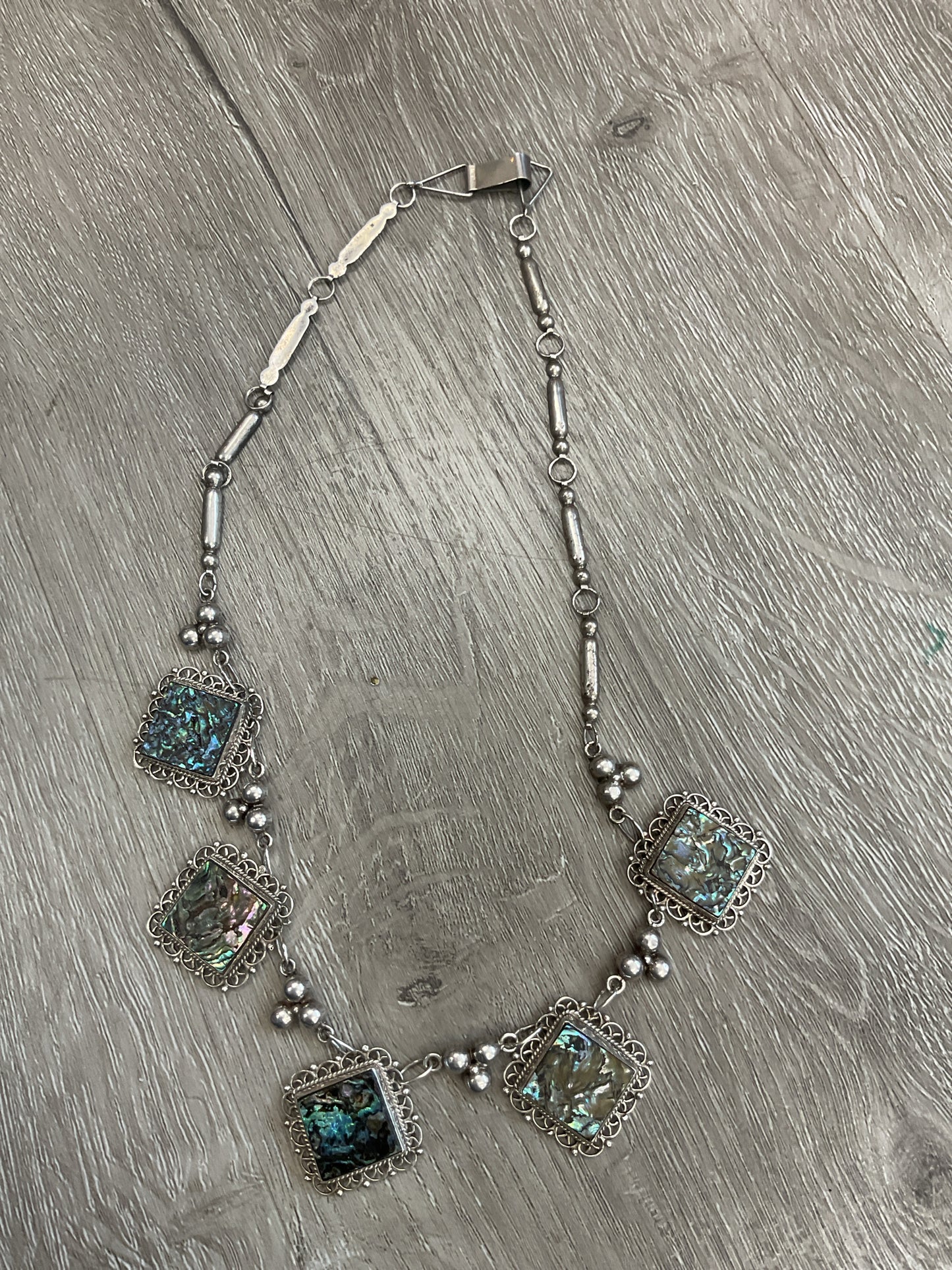 925 Sterling Necklace Mexico square abalone 18"