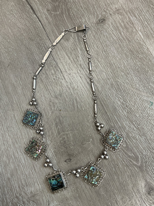 925 Sterling Necklace Mexico square abalone 18"