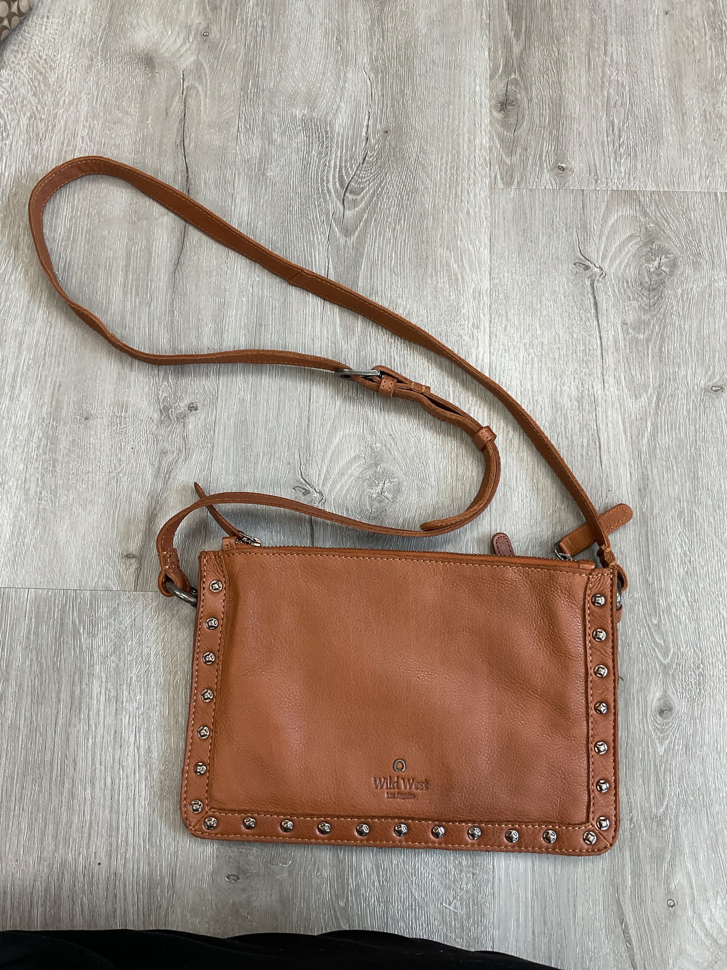 Wild West Purse Tan leather studded crossbody triple compartment