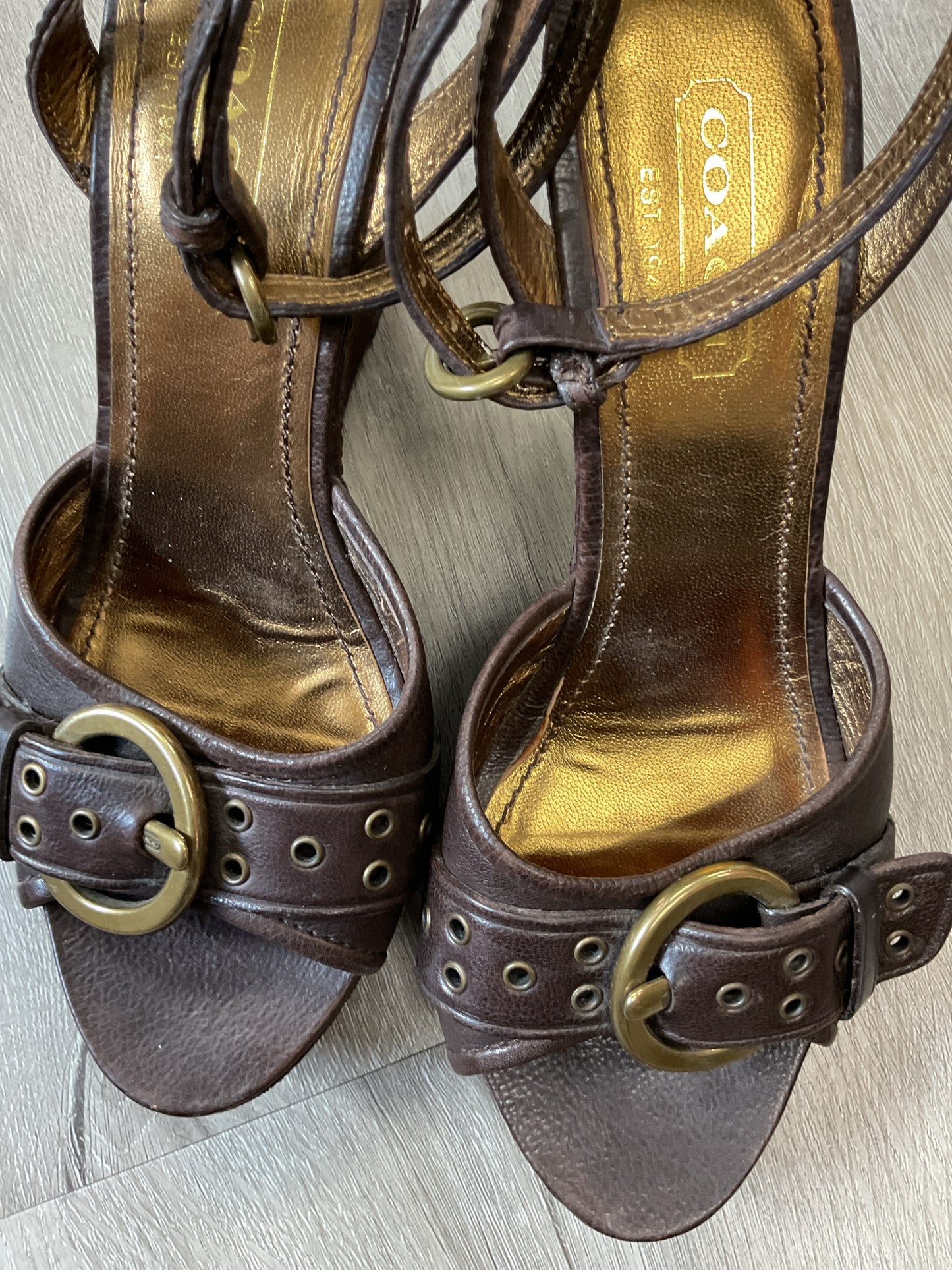 coach 7 Brown Sandals Y2K brown platform ankle strap