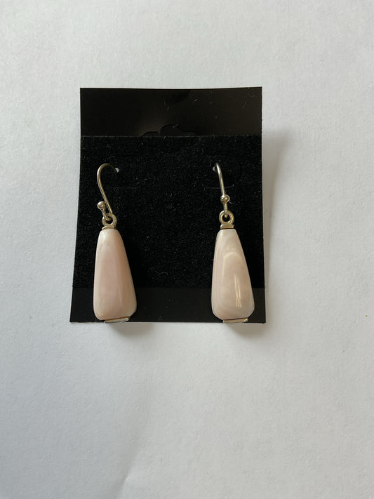 Sterling Silver Earrings dangle hook mother of pearl pink