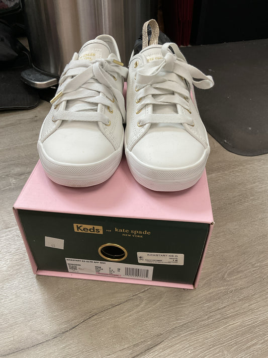 Kate Spade 7 White shoes kickstart glitter & flower sneakers