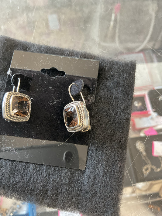 925 Sterling Earrings smokey topaz dangle